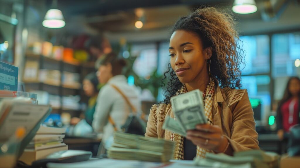 Woman separating money 