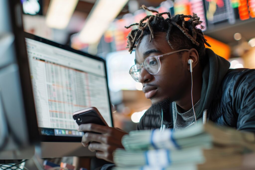 Man sending & receiving money transfers