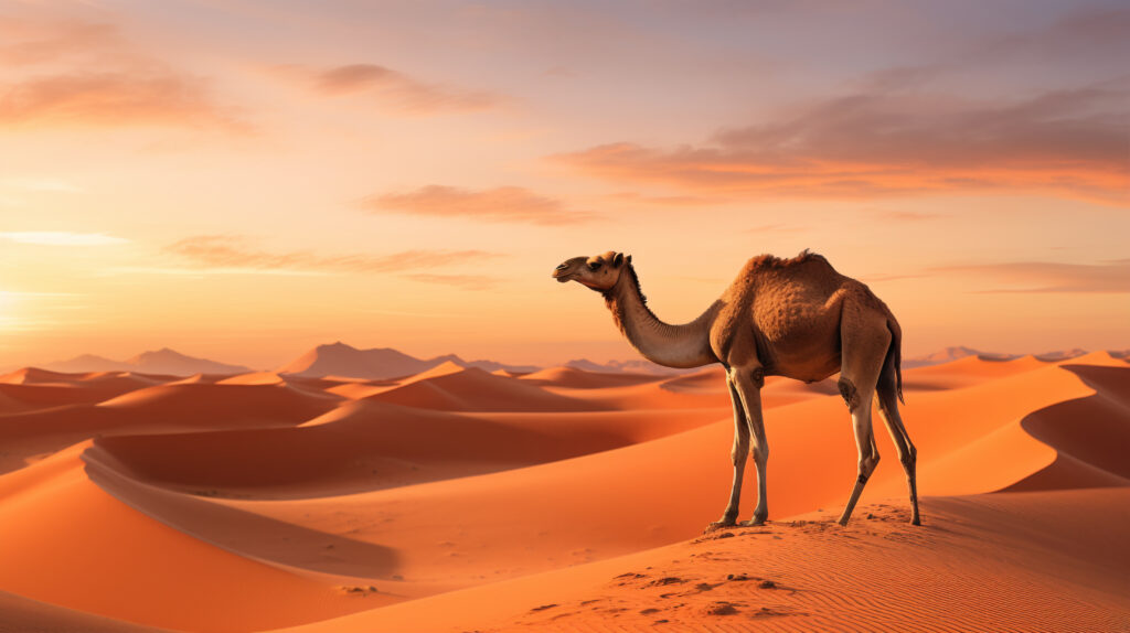 image of a camel in the dessert